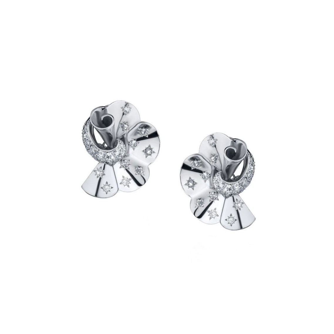 Platinum Diamond Swirl Fan Earrings